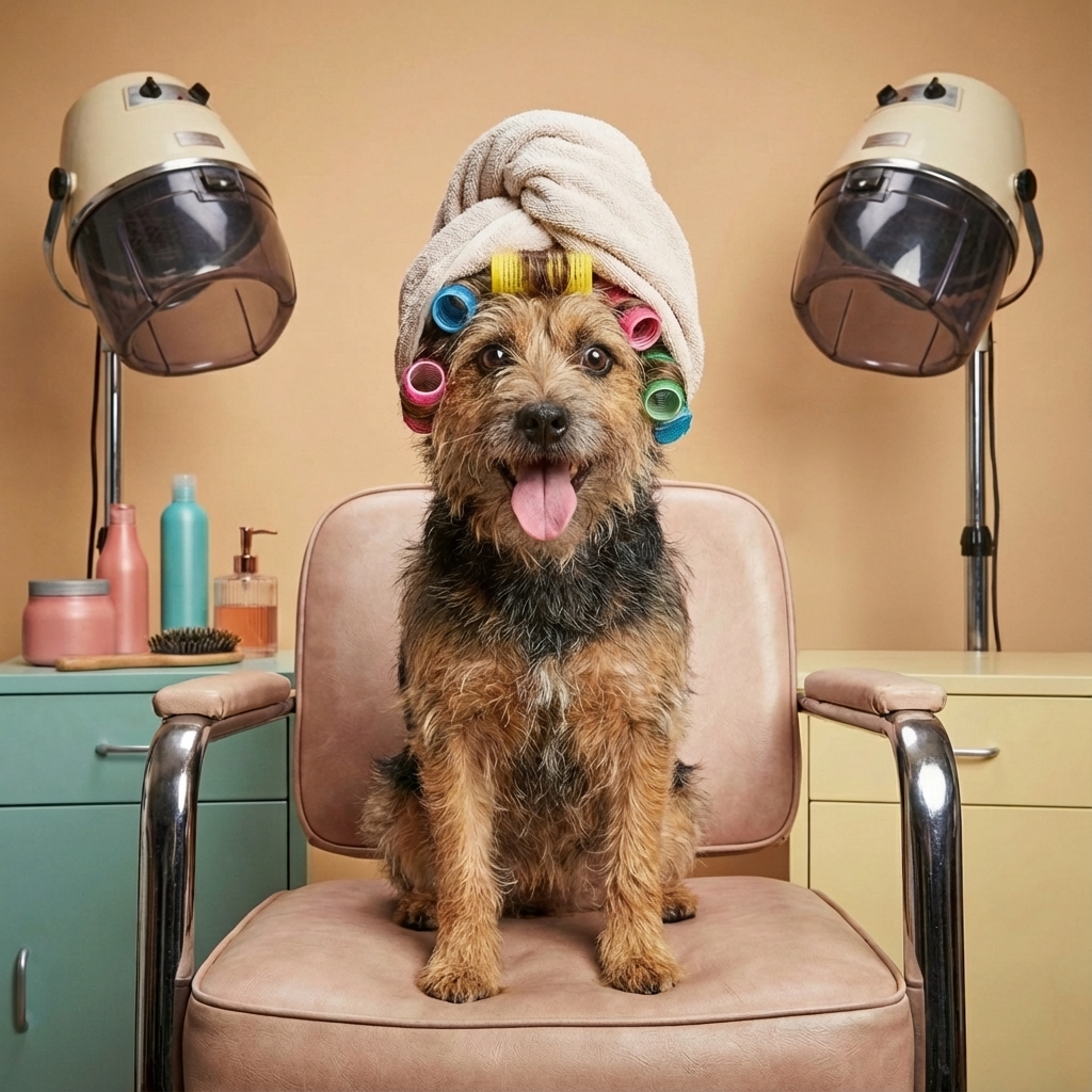 Zabawny pies w wałkach